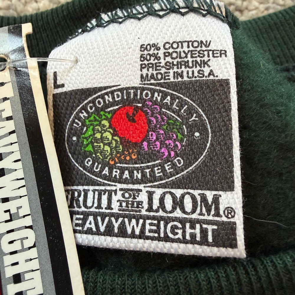 Vintage Fruit of the Loom Heavyweight Sweatshirt Green Made in USA NWT Large - Picture 2 of 5